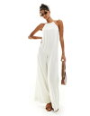 【送料無料】 エイソス レディース ジャンプスーツ トップス ASOS DESIGN racer neck Crosshatch linen look jump...