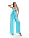 【送料無料】 エイソス レディース ジャンプスーツ トップス ASOS DESIGN satin chiffon mix cut out wide leg ju...