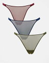 【送料無料】 エイソス レディース ブリーフパンツ アンダーウェア ASOS DESIGN 3 pack mesh tanga thong in forest ...