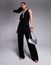 【送料無料】 エイソス レディース ジャンプスーツ トップス ASOS DESIGN plunge halter wide leg jumpsuit in bl...