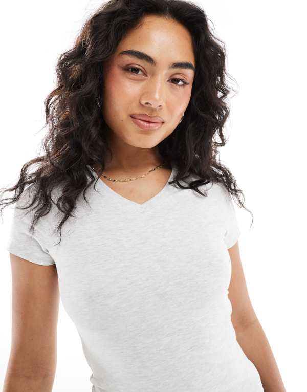 エイソス レディース トップス Tシャツ Vネック ASOS DESIGN v neck baby tee in ice heather Ice Marl..