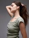 【送料無料】 トップショップ レディース Tシャツ トップス Topshop square neck ribbed cap sleeve tee in wash...