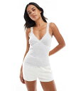 【送料無料】 ミスセルフフリッジ レディース シャツ トップス Miss Selfridge lace trim ribbed cami top in ligh...