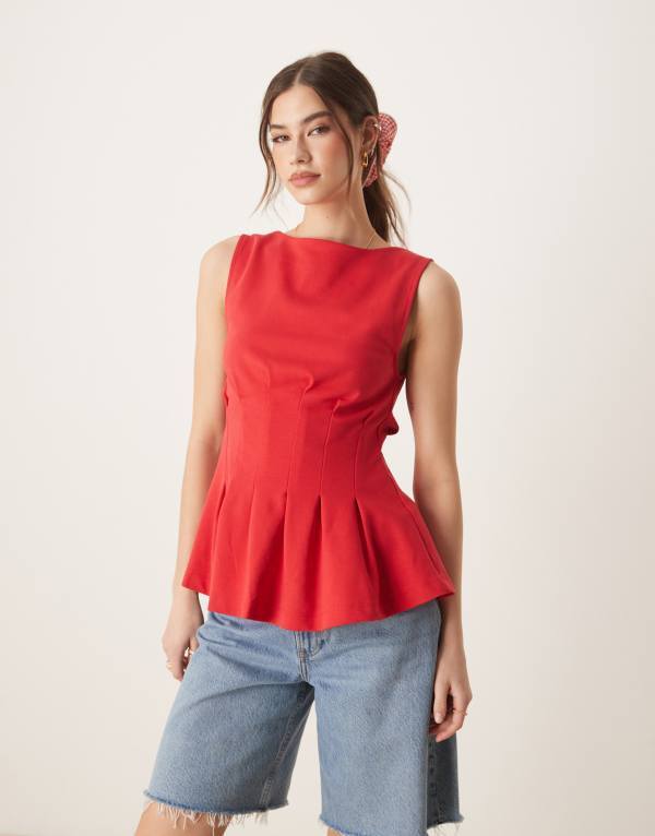 ̵  ǥ 󥯥ȥå ȥåץ ASOS DESIGN boat neck pleated waist tank...