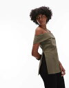 【送料無料】 マンゴ レディース シャツ トップス Mango structured longline off the shoulder top in khaki green Khaki