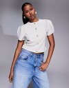【送料無料】 エイソス レディース シャツ トップス ASOS DESIGN ribbed puff sleeve structured button up top in stone Stone(4)