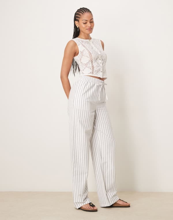 ̵  ǥ 奢ѥ ܥȥॹ ASOS DESIGN Tall linen look pull on pa...