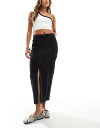 【送料無料】 ヴィラ レディース スカート ボトムス Vila high rise denim front split midi skirt in black wash Black Denim(4)