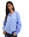 【送料無料】 ピーシーズ レディース シャツ トップス Pieces oversized casual cotton shirt in blue LIGHT B...