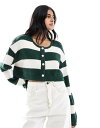 【送料無料】 パクサン レディース カーディガン アウター Pacsun Olive boxy cropped striped cardigan in off-...