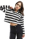 【送料無料】 オンリー レディース ポロシャツ トップス ONLY boxy polo shirt in black stripe Black
