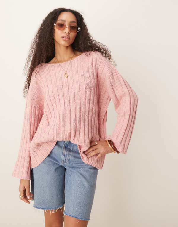 ̵  ǥ ˥åȡ  ASOS DESIGN knit slash neck textured r...