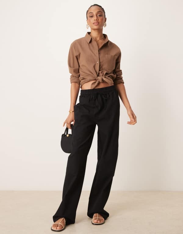 ̵  ǥ 奢ѥ ܥȥॹ ASOS DESIGN Tall linen look pull on pa...