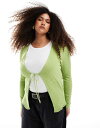 【送料無料】 オンリーカーブ レディース カーディガン アウター ONLY Curve tie front ribbed cardigan in green M...