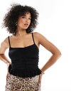 【送料無料】 エイソス レディース シャツ トップス ASOS DESIGN ruched cami with mini frill detail in bla...