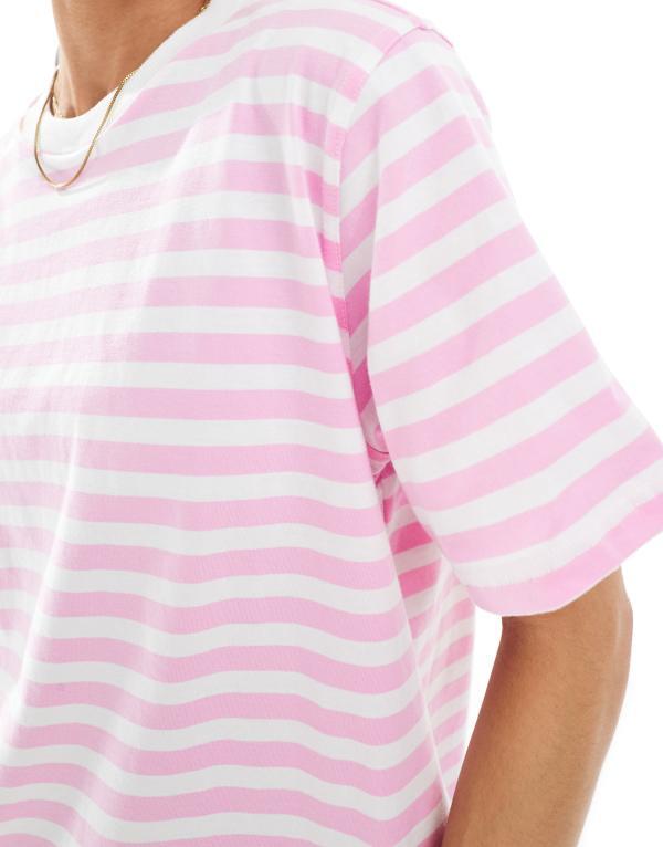 【送料無料】 オンリー レディース Tシャツ トップス ONLY contrast neck T-shirt in pink & white stripe PINK
