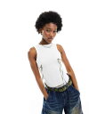 【送料無料】 コルージョン レディース ベスト トップス COLLUSION ribbon trim tank top in white WHITE