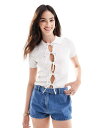 【送料無料】 エイソス レディース カーディガン アウター ASOS DESIGN knit tie front cardigan with collar detail in white White(4)