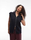 【送料無料】 トップショップ レディース ベスト トップス Topshop knitted longline zip through oversized tan...