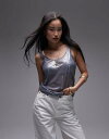 【送料無料】 トップショップ レディース ベスト トップス Topshop sheer metallic tank in charcoal CHARCOAL