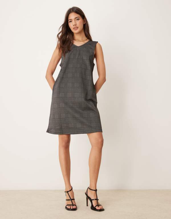 ̵ ǥ磻 ǥ ԡ ȥåץ JDY check pinafore mini dress in gray...