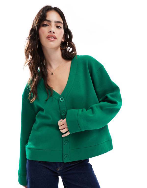 ̵  ǥ ǥ  ASOS DESIGN sweat cardigan in bright gre...