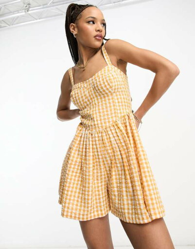 【送料無料】 エイソス レディース ジャンプスーツ トップス ASOS DESIGN flippy skater romper in mustard gingham Mustard 【送料無料】 エイソス レディース ジャンプスーツ トップス ASOS DESIGN flippy skater romper in mustard gingham Mustard