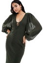 【送料無料】 エイソス レディース ワンピース トップス ASOS DESIGN textured balloon sleeve midi dress in d...