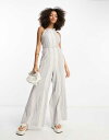 【送料無料】 エイソス レディース ジャンプスーツ トップス ASOS DESIGN crinkle ruffle halterneck jumpsuit with wide leg in stripe Stripe(4)