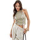 【送料無料】 ミスセルフフリッジ レディース ベスト トップス Miss Selfridge ribbon tank top in sage SAGE