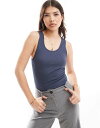 【送料無料】 エイソス レディース ベスト トップス ASOS DESIGN sheer rib tank top in navy Washed Navy