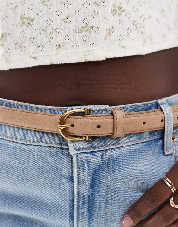 【送料無料】 エイソス レディース ベルト アクセサリー ASOS DESIGN CURVE 2-pack skinny waist and hip jeans belts in tan and beige Multi