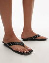【送料無料】 マンゴ レディース サンダル シューズ Mango leather studded slip on sandals in black Black