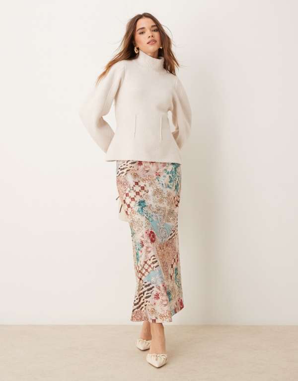 ̵ ߥեեå ǥ  ܥȥॹ Miss Selfridge satin maxi skirt in pa...