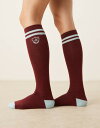 【送料無料】 ネオンローズ レディース 靴下 アンダーウェア Neon Rose knee high socks in burgundy and blue BURGUNDY/LIGHT BLUE(4)