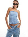 【送料無料】 マンゴ レディース シャツ トップス Mango bandeau denim top in light blue BLUE