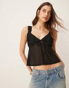 【送料無料】 エイソス レディース シャツ トップス ASOS DESIGN textured cami top with mesh mix in black ...