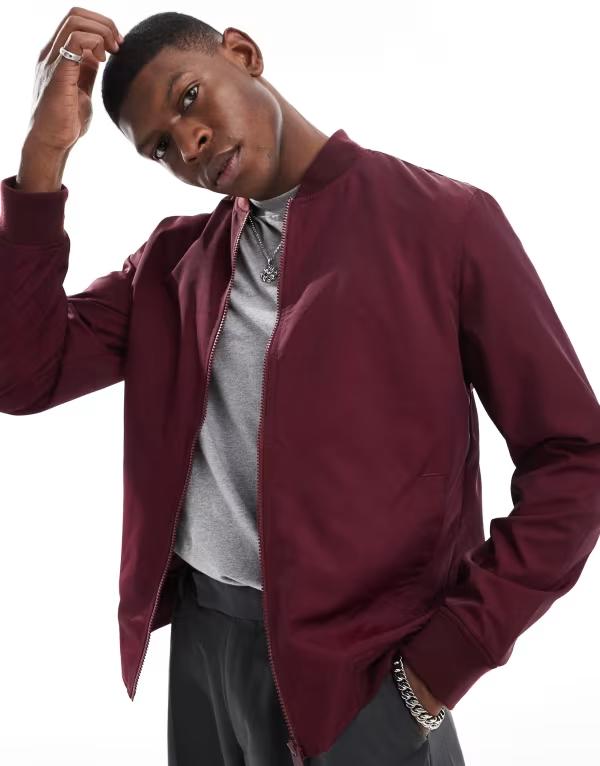 【送料無料】 エイソス メンズ ジャケット・ブルゾン アウター ASOS DESIGN lightweight bomber jacket in burgundy Burgundy