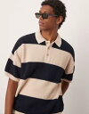 【送料無料】 エイソス メンズ ポロシャツ トップス ASOS DESIGN oversized fit textured knit polo in navy ...