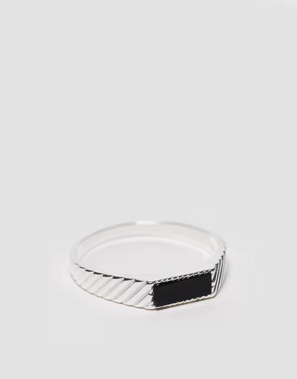 エイソス メンズ アクセサリー リング ASOS DESIGN sterling silver signet ring with black stone pla..