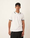 【送料無料】 エイソス メンズ ポロシャツ トップス ASOS DESIGN pique polo shirt with black tipping in wh...