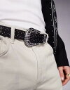 【送料無料】 エイソス メンズ ベルト アクセサリー ASOS DESIGN western cowboy crystal studded belt in black faux leather Black