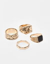 【送料無料】 エイソス メンズ リング アクセサリー ASOS DESIGN 4 pack molten signet ring set in gold GOLD