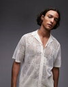 【送料無料】 トップマン メンズ ポロシャツ トップス Topman camp collar floral crochet shirt in ecru ECRU