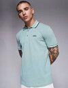 【送料無料】 ボス グリーン メンズ ポロシャツ トップス BOSS Green Paddy logo tipped pique polo in light g...
