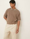 【送料無料】 エイソス メンズ ポロシャツ トップス ASOS DESIGN oversized knit polo shirt with blanket st...