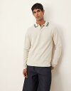 【送料無料】 エイソス メンズ ポロシャツ トップス ASOS DESIGN long sleeve pique polo with navy tipping ...