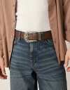 【送料無料】 エイソス メンズ ベルト アクセサリー ASOS DESIGN western cowboy rams head belt in brown faux leather BROWN