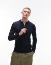 【送料無料】 トップマン メンズ ポロシャツ トップス Topman essential zip polo with wool in navy NAVY