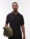 【送料無料】 トップマン メンズ ポロシャツ トップス Topman relaxed fit plisse polo in black Black